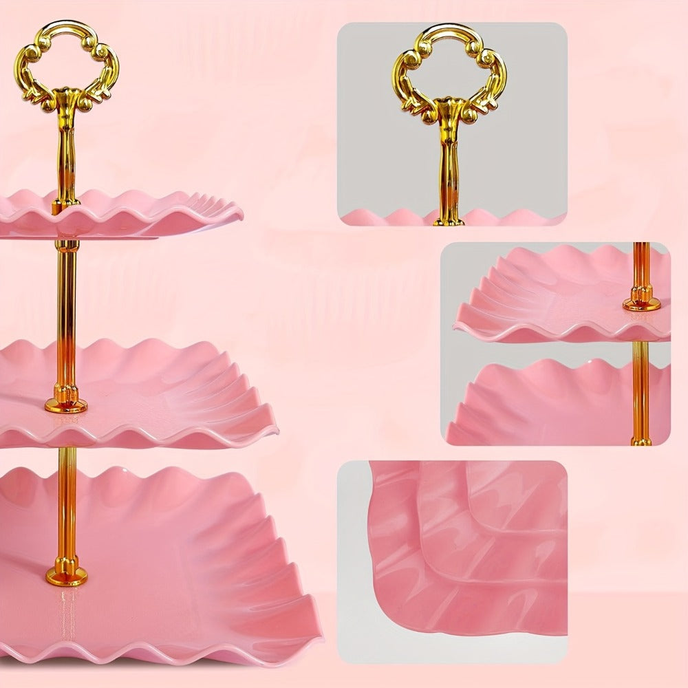 Cake Stand Set 5 Piece – 2 Square Three-Tier Cupcake Stands & 3 Appetizer Trays for Birthday, Baby Shower, Bridal Shower, Christmas, Halloween Party Dessert Display