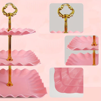 Cake Stand Set 5 Piece – 2 Square Three-Tier Cupcake Stands & 3 Appetizer Trays for Birthday, Baby Shower, Bridal Shower, Christmas, Halloween Party Dessert Display