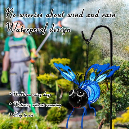 Solar Hanging Bee & Ladybug Lights Set of 3, Metal Decorative Solar Garden Lights — Outdoor Hanging Decor for Balcony, Garden, Living Room & Flower Shop | Red, Yellow & Blue