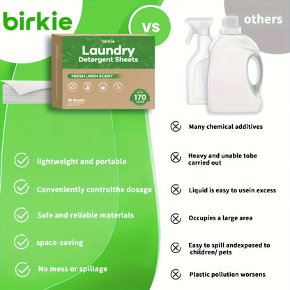 Laundry Detergent Sheets 170 Loads – 85 Sheets, Liquidless Eco-Friendly Washer Sheets, No Plastic Jug, Fresh Linen Scent