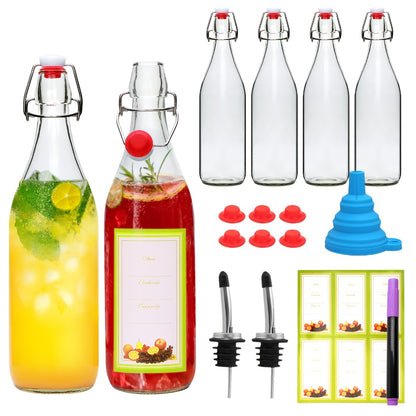 Flip Top Glass Bottles with Stopper 16oz | Airtight Swing Top Bottle for Kombucha, Juice, Vinegar, Honey, Vanilla Extract – Kitchen Storage Set