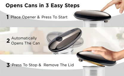 Electric Can Opener One Touch – Automatic 360° Rotation for All Can Sizes, Smooth Safe Edge, Battery Operated, Ideal for Seniors & Arthritic Hands, Kitchen Gadget