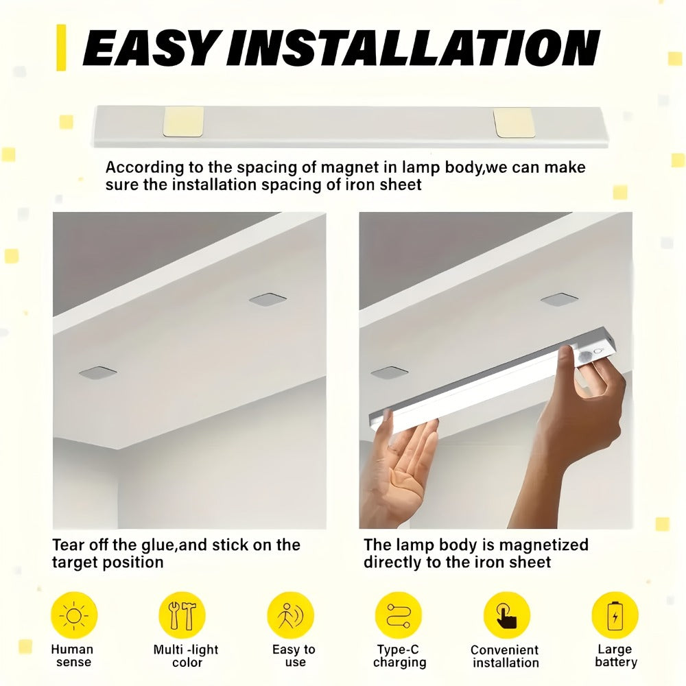 Motion Sensor Light 3 Pack USB Rechargeable LED Cabinet Light Dimmable 3 Color Temps Magnetic Base for Kitchen Closet Stairs Hallway Bedroom 7.87" 11.81"