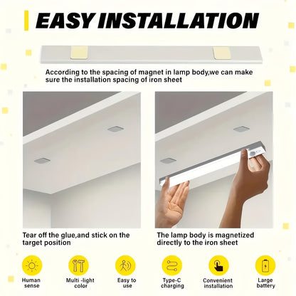 Motion Sensor Light 3 Pack USB Rechargeable LED Cabinet Light Dimmable 3 Color Temps Magnetic Base for Kitchen Closet Stairs Hallway Bedroom 7.87" 11.81"