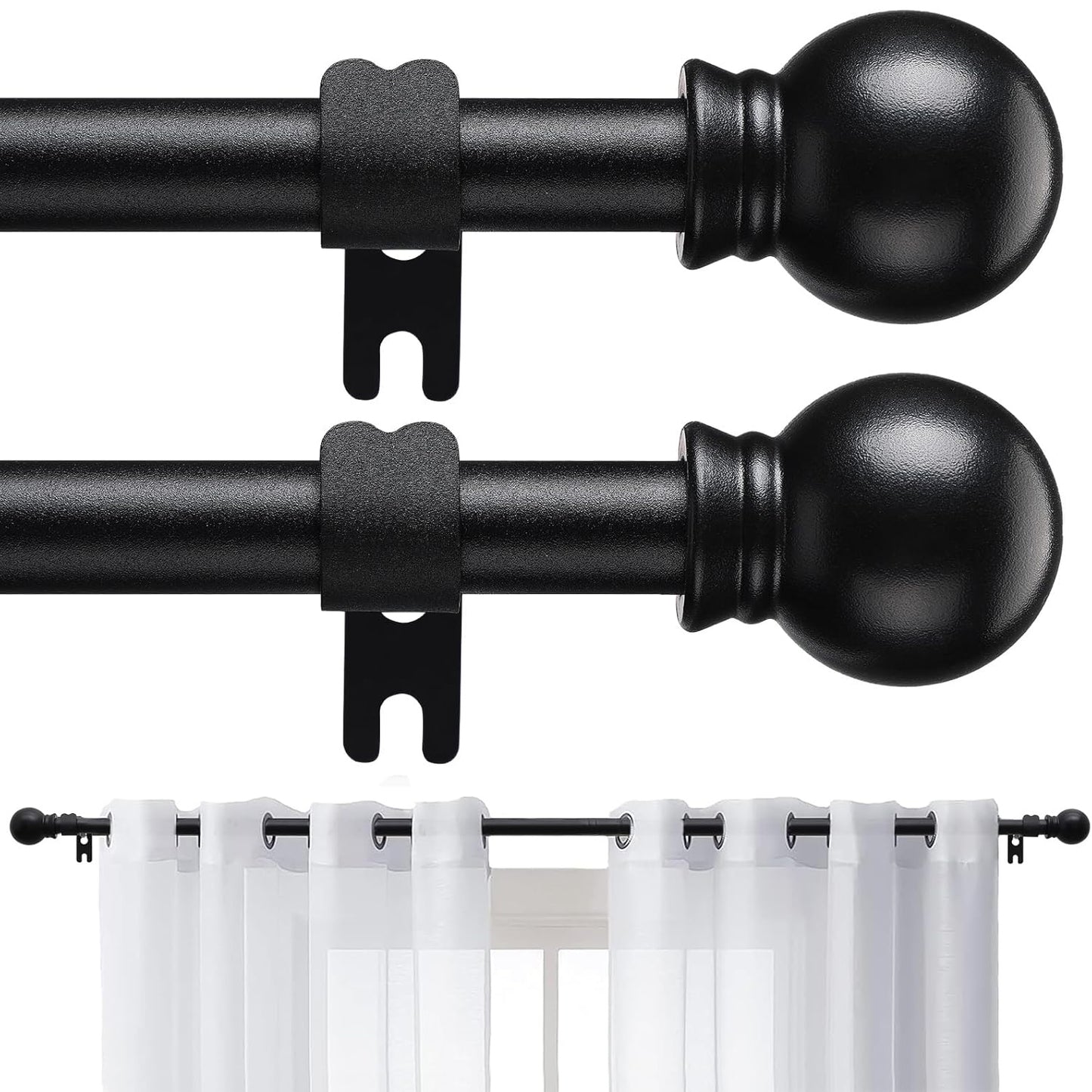 Curtain Rods 2 Pack Matte Black Adjustable 28 to 95 Inch | 5/8 Inch Stainless Steel Extra Long Window Curtain Rod Set for Living Room Bedroom Bathroom Kitchen | Multiple Sizes Available