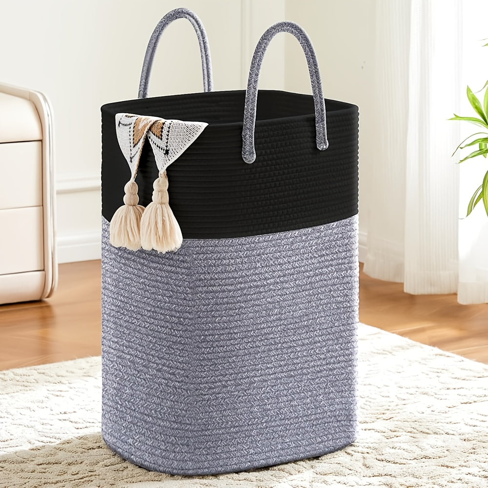 Woven Cotton Rope Laundry Basket Large Hamper with Handles for Bathroom Bedroom Living Room – Jumbo Boho Storage Basket for Clothes Blankets Toys | 40L 60L 80L 100L