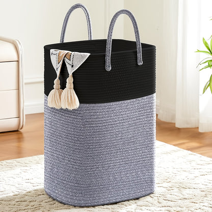 Woven Cotton Rope Laundry Basket Large Hamper with Handles for Bathroom Bedroom Living Room – Jumbo Boho Storage Basket for Clothes Blankets Toys | 40L 60L 80L 100L