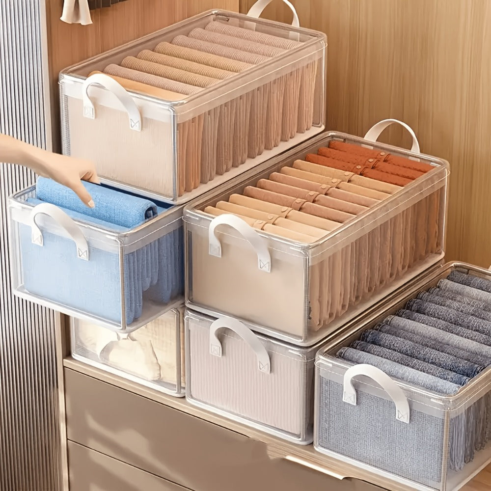 6pcs Foldable Storage Box with Steel Frame – Transparent PVC Stackable Organizer for Clothes, Blankets & Cosmetics | Waterproof Under Bed Storage