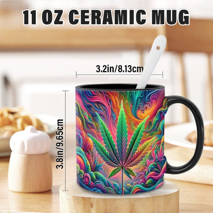 Psychedelic Print Ceramic Mug 11oz – Unique Artistic Coffee Mug for Living Room Office & Cafe | Cool Gift for Friends | Novelty Tea Cup with Bold Colorful Design