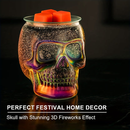 3D Glass Skull Electric Wax Melter Warmer - USB Powered PTC Aromatic Wax Burner for Home Decor, Halloween Christmas Holiday Gift