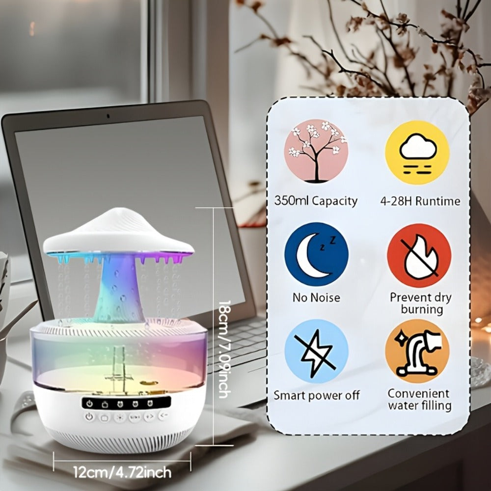 Aromatherapy Diffuser Humidifier Upgraded Colorful Raindrop Music Design 7-Color LED Night Light Large Capacity Quiet Operation for Bedroom Office Valentine Gift