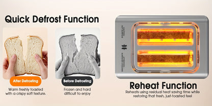Smart Digital Toaster 2 Slice Touch Screen – Stainless Steel with Memory Function, 5 Bread Types, 6 Shade Settings, 1.5-Inch Wide Slot, 900W Fast Toasting for Home Kitchen