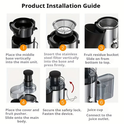 500W Juicer Machine with 3-Inch Wide Mouth Feed Chute - Centrifugal Juicer Extractor for Fruits & Vegetables, Stainless Steel, BPA-Free, Fast Juicing, Easy to Clean & Install, Black