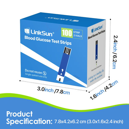 Blood Sugar Test Strips 100 Count Compatible with G-425-1 G-425-2 G-425-3 Glucose Meter Strips for Diabetic Blood Glucose Monitoring 1 Box