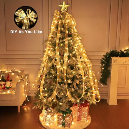 LED Christmas Fairy String Lights Battery Powered - 10M/32.8FT Golden Warm White Ribbon Garland for Christmas Tree, Indoor Party & Holiday Decorations