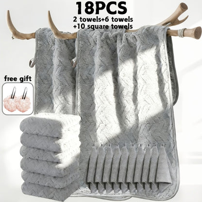 Microfiber Bath Towel Set 18/20pcs - Coral Fleece Absorbent Quick Dry Soft Large Bath Towels for Home Bathroom Spa Gift with Washcloths Bath Ball