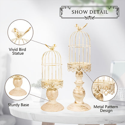 Birdcage Candle Holders Set of 2, Vintage Metal Candlestick Holders with Polished Finish — Wedding Table Centerpieces, Home Decor & Christmas Decoration | Black & White