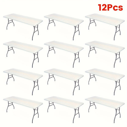 Stretch Table Covers 6Ft Washable Elastic Rectangle Tablecloth for Parties Weddings Picnics Camping, Spandex Polyester Blend, Fits Standard 6 Foot Tables, Set of 3 6 9 or 12, Black White Blue