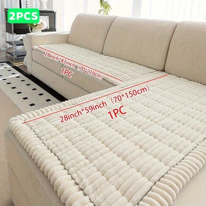 Jacquard Couch Cover Set of 2 Solid Color Corduroy Plush Thick Soft Non-Slip Machine Washable Pet Friendly for 2 3 4 Seat Sectional Sofa Living Room Bedroom