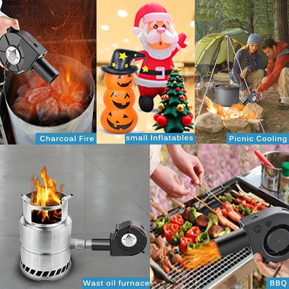 Turbo Blower Set with Adjustable Air Outlet - BBQ Barbecue Stove Firewood Stove Fan, DIY Cooling Ventilation Exhaust Tool Kit with Control Box & Stainless Steel Long Tube