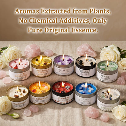 Manifestation Candles Scented Soy Wax with Golden Crystal – Law of Attraction Abundance Candle for Meditation, Yoga & Focus | Spiritual Gift for Women with Guidance Card | Christmas, Birthday, New Year