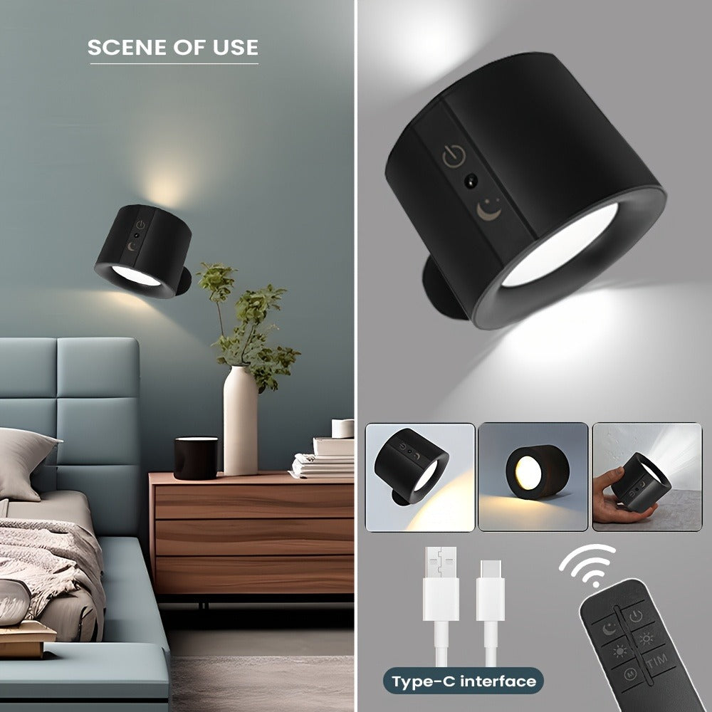 USB Rechargeable LED Wall Light 2 Pack – 360° Rotating Magnetic Ball Touch Control Reading Lamp with 3 Color Temps – Wireless Wall Mounted or Desktop Light for Bedroom Living Room