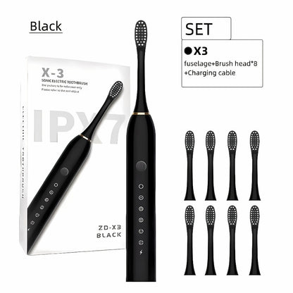 Rechargeable Electric Toothbrush 6 Cleaning Modes with 8 Brush Heads - USB Charge, Soft Bristles, Portable for Travel & Home Use, Oral Care Toothbrush for Men & Women - Black / White / Pink