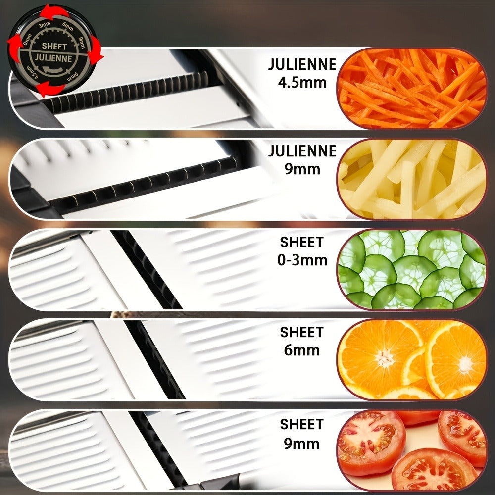 Mandoline Slicer Adjustable 5-Thickness 304 Stainless Steel – Professional Vegetable Slicer for Onion, Potato, Carrot, Cheese & Fruit, Kitchen Grater with Cut-Resistant Gloves Option