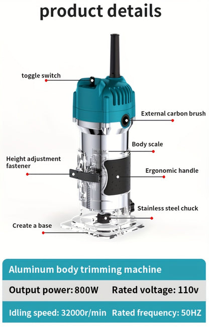 Electric Edge Cutting Machine Multifunctional Wood Router Trimmer - Adjustable Speed, Wood Chamfering Slotting Milling Carving Tool with Accessories, Industrial Planer for Woodworking