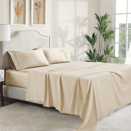 Bed Sheet Set Deep Pocket Soft Microfiber - Fitted Sheet Flat Sheet & Pillowcases Twin Full Queen King - Cooling Breathable Fade Resistant Sheets for Daily Use Dorms Guest Rooms