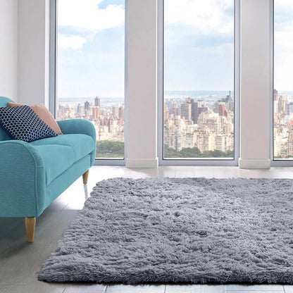Shaggy Area Rug 4x6 - Soft Plush Non-Slip Indoor Carpet for Living Room Bedroom, Machine Washable Floor Mat in Navy White Beige Black Grey