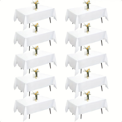10-Pack White Rectangular Tablecloths 60x102 Inch - Washable Banquet Table Covers for Weddings, Parties & Events
