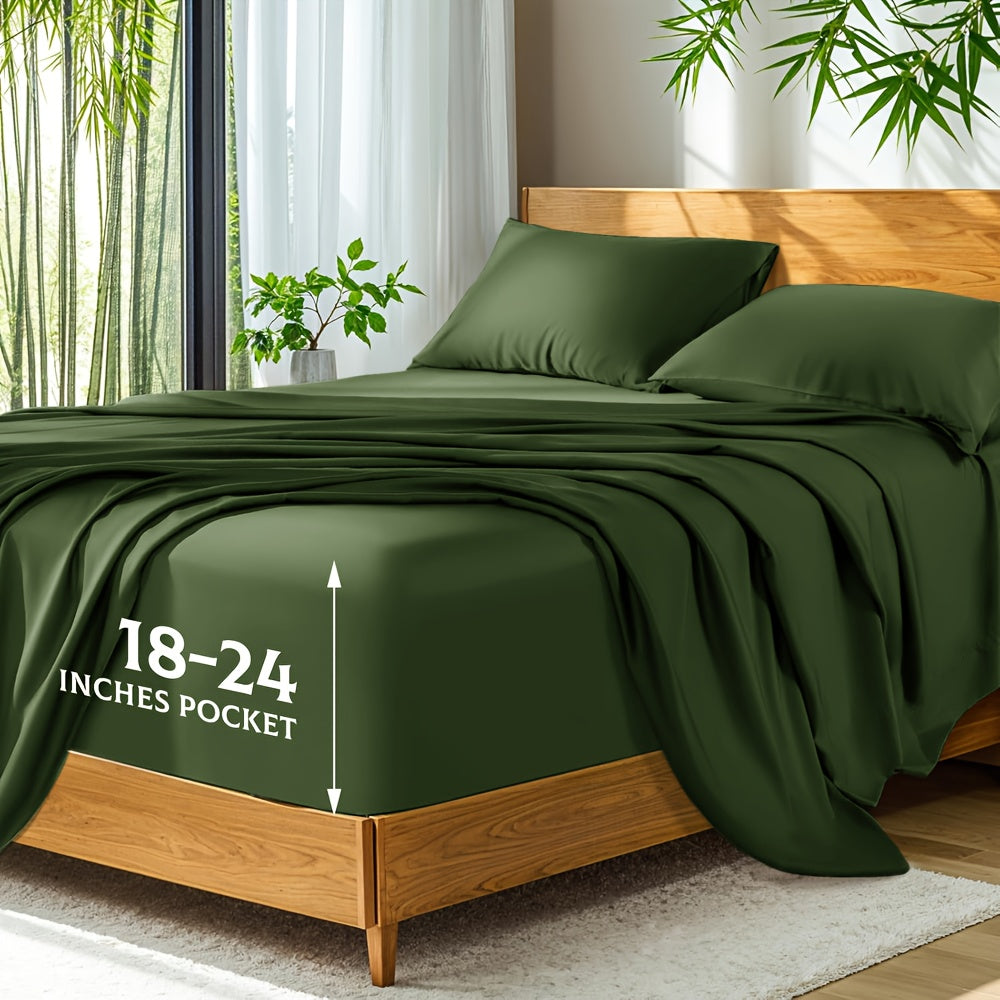 Bamboo Bed Sheets Set Twin Full Queen King – Cooling Breathable Viscose Fitted Sheet for Hot Sleepers Hotel Luxury Deep Pocket Bedding 13 Colors Available