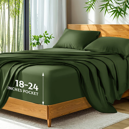 Bamboo Bed Sheets Set Twin Full Queen King – Cooling Breathable Viscose Fitted Sheet for Hot Sleepers Hotel Luxury Deep Pocket Bedding 13 Colors Available