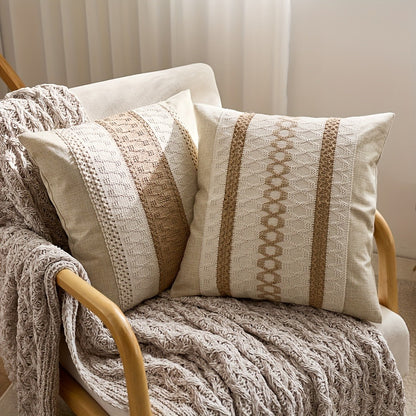Throw Pillow Covers 2 Pack Boho Geometric Brown Beige 18x18 – Bohemian Decorative Pillow Cases with Zipper Closure – Soft Polyester Cushion Covers for Sofa Couch Bedroom Living Room Boho Home Decor
