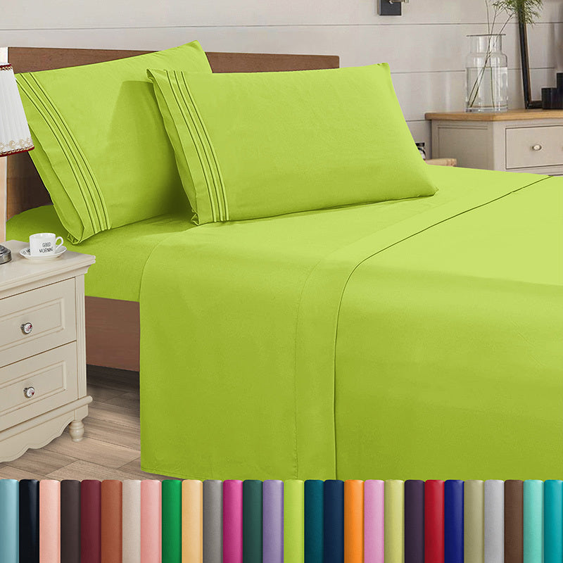 Microfiber Bed Sheet Set 4-Piece Deep Pocket Cooling Sheets Twin Full Queen King Cal King Split King – Soft Wrinkle Fade Resistant Hotel Quality Bedding