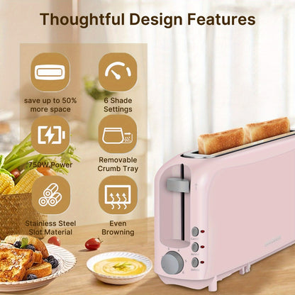 2-Slice Toaster – 6 Shade Settings, Cancel, Reheat & Defrost Functions, Removable Crumb Tray, 750W Compact Design for Bread, Waffles & Bagels, Available in Red, White, Black, Yellow, Pink & Blue