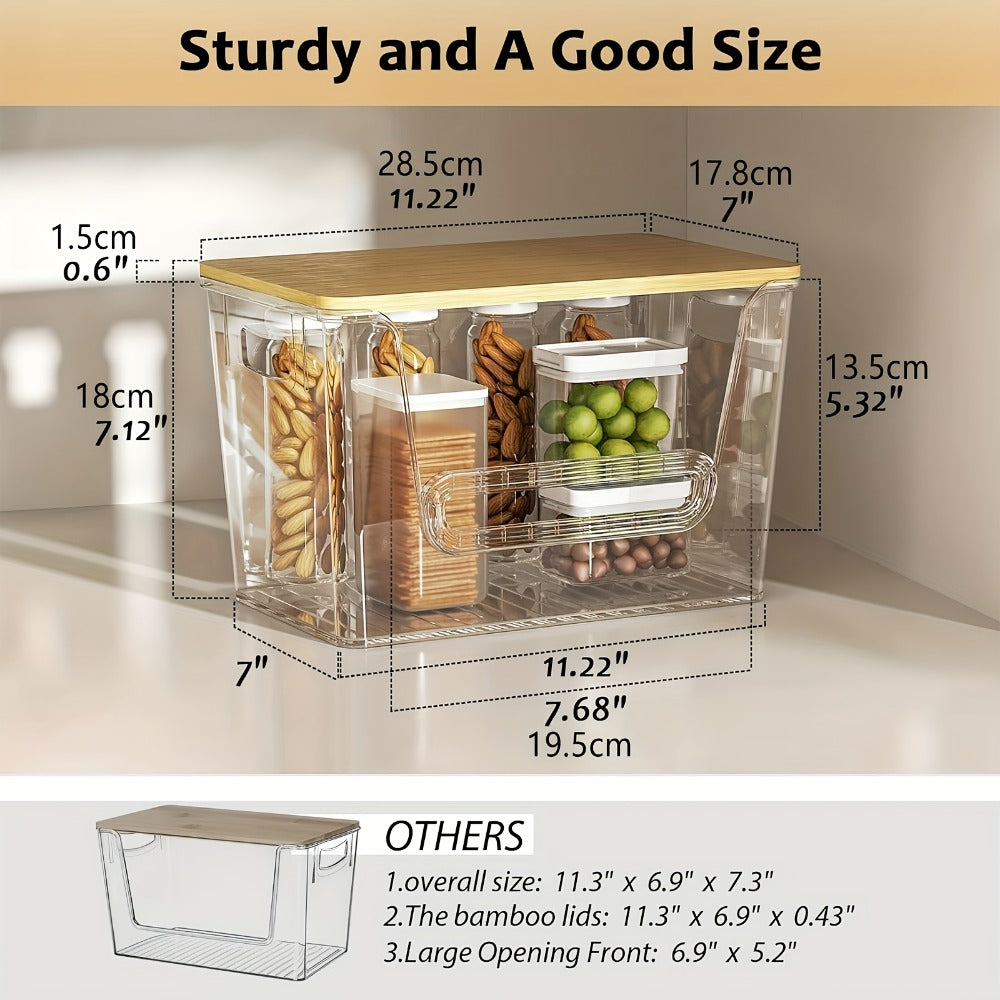 Stackable Kitchen Food Storage Organizer Boxes Clear Acrylic 2 Pack | Extra Large Transparent Produce Storage for Onions Potatoes Fruits Vegetables | Cabinet Pantry Space Saver with Garbage Bags