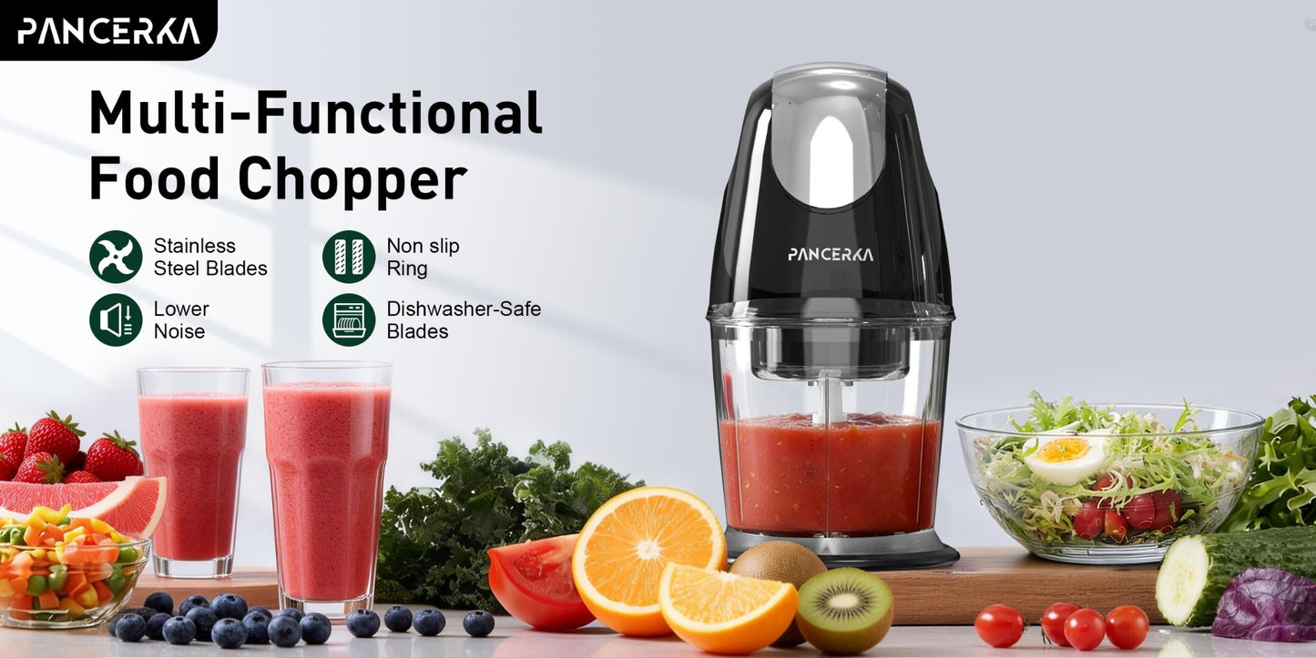 Electric Food Chopper Mini Food Processor – One-Touch 600ml Vegetable Chopper with 4 Stainless Steel Blades, Meat Grinder Blender for Garlic, Fruits, Smoothie, Puree, Black