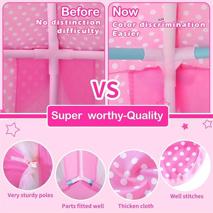 Kids Princess Tent Hexagonal Play Tent with Sheer Door Curtain – Flower Pattern Mosquito Net Castle for Girls, Indoor Outdoor Playhouse Canopy Bed Tent