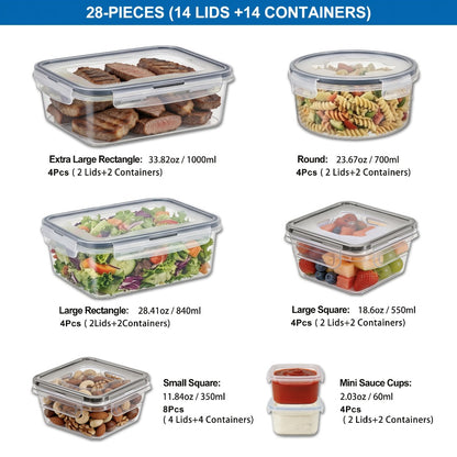 Airtight Food Storage Container Set 16/28/48 Pcs with Secure Lids, Sealed Plastic Containers for Pantry Organization, Kitchen, Travel & Outdoor Picnics – Includes Labels & Markers