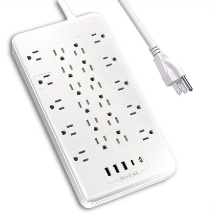 Surge Protector Power Strip with USB C Ports 22 AC Outlets 5 USB Ports - 6ft Flat Plug Extension Cord PD 20W Fast Charging 1875W 15A - Heavy Duty Wall Mount Under Desk Power Strip White