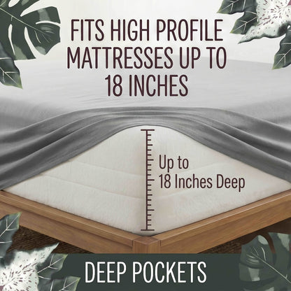 Bamboo Fiber Bed Sheet Set 4-Piece – Cooling Sheets, Hypoallergenic, Deep Pocket Fitted Sheet, Wrinkle-Free Bedding for All Seasons, Twin Full Queen King