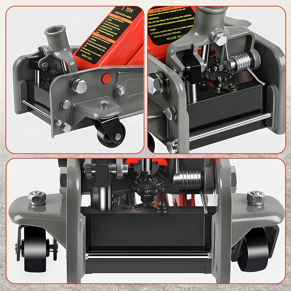 3 Ton Floor Jack with Wheels Rapid Pump Low Profile Car Jack 5.31"-18.11" Lift Range 460mm Max Height – Heavy Duty Hydraulic Floor Jack for SUV Truck Sedan, Blue & Red Available