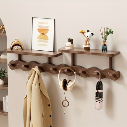 Wall Mounted Coat Rack Wooden Hook Rail with 4 or 8 Hooks Entryway Organizer for Coats Hats Bags Keys Decorative Wood Wall Hook Strip