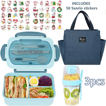 Sanrio Lunch Box Set 53pcs Bento Box with Thermal Bag Breakfast Cup Portable Sealed Compartment Microwave Dishwasher Safe for Work Picnic School
