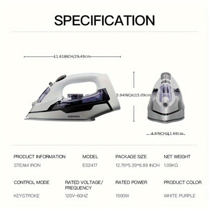 Steam Clothes Iron with Ceramic Coated Soleplate – Precision Thermostat, 3-Way Auto-Off, Self-Cleaning, Anti-Calcium & Anti-Drip, Lightweight Travel & Home Garment Iron