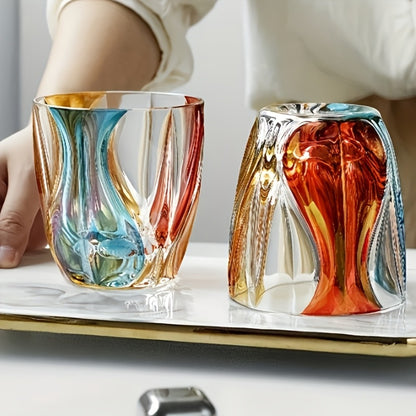 Hand-Painted Crystal Wine Glass 150ml – Czech Crystal Three-Color Luxury Short Cup for Red Wine & Whiskey – Artistic Decorative Glassware – Stylish Home Bar & Entertaining Gift
