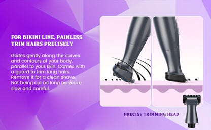 Women's Electric Bikini Trimmer Body Shaver Cordless Painless Razor Replaceable Heads Facial Hair Eyebrow Nose Ear Hair Removal Sensitive Skin
