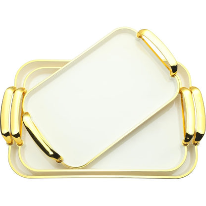 3-Piece Rectangular Serving Tray Set with Handles – Plastic Food Trays for Parties, Dinners & Gatherings, 16.5/15/13.2 Inch Nested Trays for Turkey, Cake, Cheese, Fruit & Appetizers